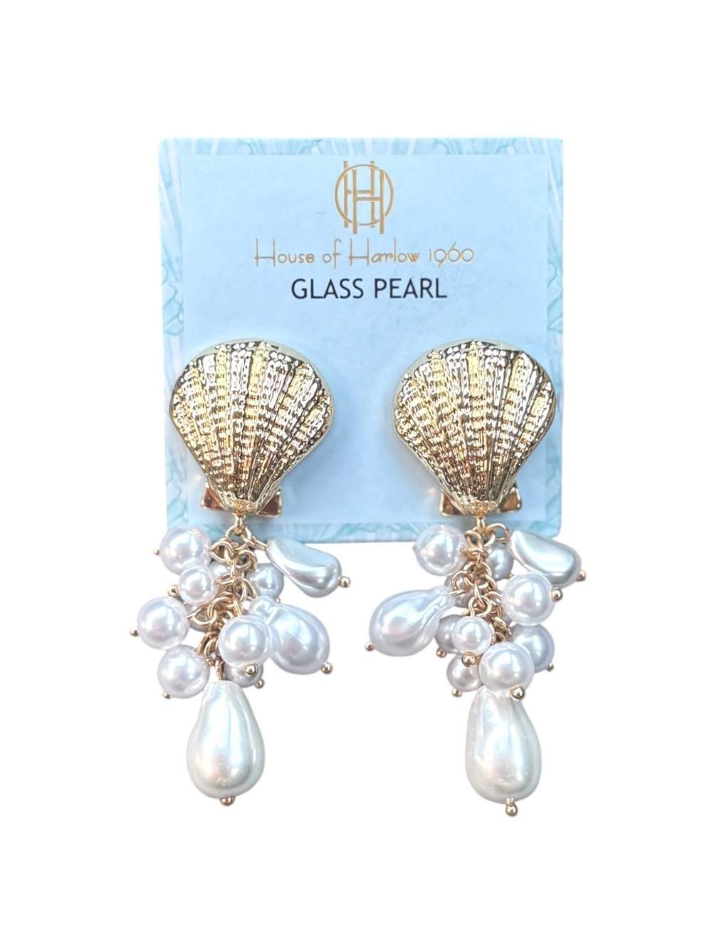 House of Harlow 1960 Glass Pearl Sea Shell Dangle Earrings